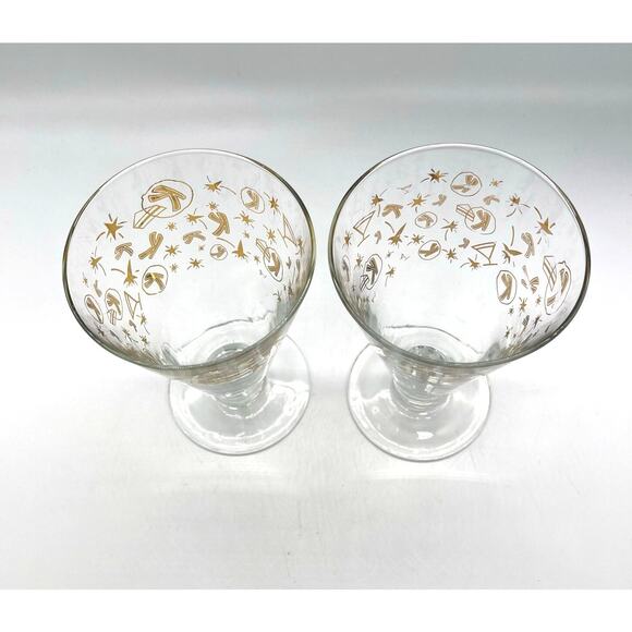 Vintage MCM Set of 2 Kahlua Celebration Atomic Cocktail Stemmed Glasses 5.25" - Picture 4 of 6